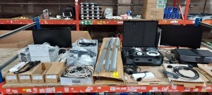 50+ PIECE MIXED TECHNOLOGY LOT THIS INCLUDES BARO BOX SET OF LIGHTS AND ATTACHMENTS , LIGHTING SOLUTIONS ELECTRONIC CONVERTER FOR LEDS , INTARA LED - TREIBER'S , SAMSUNG PC SCREEN , FELLOWES PAPERSREDDER ETC ON A FULL BAY