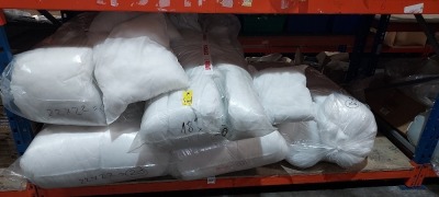 110 X PIECE LOT CONTAINING CUSHIONS FILLER'S MIXED SIZES 46CM X 46CM AND 35CM X 35CM IN FIVE LARGE BAGS IN FULL BAY