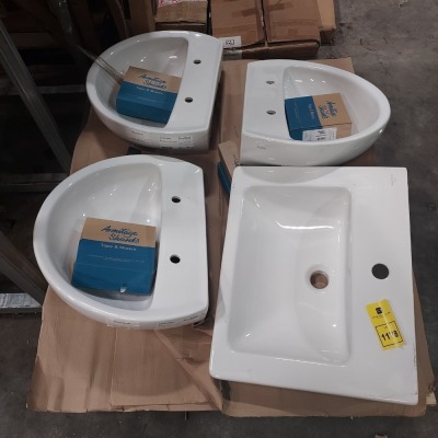 13 PIECE BRAND NEW MIXED SINKS TO INCLUDE 7 X TWYFORD ALCONA 2 TAP SINKS (AR4212WH) AND 1 X VILLEROY AND BOCH 1 TAP SINK (71135501) AND 5 X ARMITAGE SHANKS SANDRINGHAM 21 SET OF 2 TAPS -ON 1 PLT