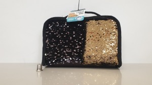 64 X BRAND NEW REVERSIBLE SEQUIN LUNCH BAGS (BLACK / GOLD) - IN 16 BOXES