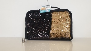 64 X BRAND NEW REVERSIBLE SEQUIN LUNCH BAGS (BLACK / GOLD) - IN 16 BOXES