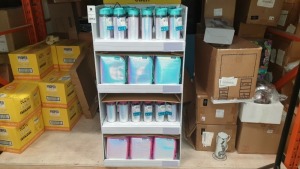 SCHOOL SHOP DISPLAY STAND WITH MULTI COLOURED LUNCH BAGS AND DRINKING BOTTLES (SAMPLE)
36 X DRINKING BOTTLES AND 24 X BAGS (PRICED AT £6 PER PIECE)