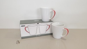 48 X BRAND NEW BIALETTI SET OF 2 MUGS (WHITE WITH RED HANDLES) - IN 12 BOXES