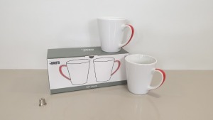 48 X BRAND NEW BIALETTI SET OF 2 MUGS (WHITE WITH RED HANDLES) - IN 12 BOXES