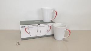 48 X BRAND NEW BIALETTI SET OF 2 MUGS (WHITE WITH RED HANDLES) - IN 12 BOXES