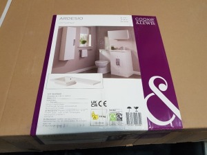 10 X BRAND NEW COOKE & LEWIS ARDESIO LEFT HAND L SHAPE BASINS ( WIDTH 107 CM X DEPTH 48 CM X HEIGHT 3 CM ) - PLEASE NOTE THIS PRODUCT IS BRAND NEW BUT ALL BOXES ARE WATER DAMAGED