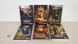 40 X BRAND NEW MARVEL AVENGERS 5 PIECE BOOK SET INCLUDES THE COSMIC QUEST VOLUME 1 & 2 AND THE HEROS JOURNEY IE, CAPTAIN AMERICA, DOCTOR STRANGE AND THOR IN 10 BOXES