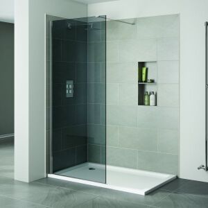 13 X BRAND NEW APRIL INDENTITI WETROOM PANEL 900 X 1950 ( SMOKED GLASS AP9404S) IN POLISHED SILVER COLOUR ALL BRACKETS AND FITTINGS INCLUDED - ON 1 FULL PALLET