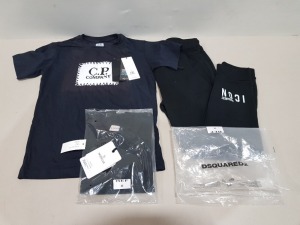 3 X BRAND NEW MIXED CLOTHING LOT TO INCLUDE 1X DSQUARED2 JOGGERS - 1X MONCLER T-SHIRTS IN NAVY SIZE 12 YEARS - 1X CP COMPANY T SHIRT IN NAVY SIZE 12 YEARS £ 75