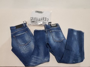 3 X BRAND NEW MIXED DSQUARED2 LOT TO INCLUDE 2X DSQAURED2 DENIM JEANS SIZE 14 AND 16 YEARS -£196 AND £267 - 1X DSQUARED2 GREY SWEATSHIRT SIZE 14 YEARS