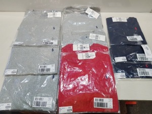 10 PIECE MIXED BRAND NEW RALPH LAUREN KIDS CLOTHING LOT CONTAINING 5 X GREY T-SHIRTS SIZE 10-12 &14-16 YRS £45PP, 2 X RED T-SHIRTS SIZE 5YRS £42PP, 3 X NAVY T-SHIRTS SIZE 24 MONTHS £27PP