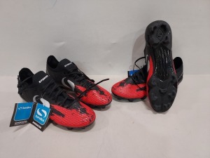 14 X BRAND NEW SONDICO STORM FOOTBALL BOOTS IN BLACK AND RED SIZE 7