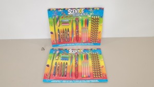 96 X BRAND NEW TESCO SCENTOS SCENTED RAINBOW PACK - CONTAINING SCENTED PENS, GEL PENS, PENCILS, CRAYONS AND ERASERS IN 3 BOXES