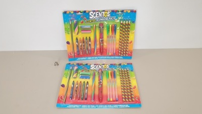 96 X BRAND NEW TESCO SCENTOS SCENTED RAINBOW PACK - CONTAINING SCENTED PENS, GEL PENS, PENCILS, CRAYONS AND ERASERS IN 3 BOXES