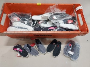 25 PIECE MIXED SHOE LOT CONTAINING SLAZENGER LACED PUMPS - SLAZENGER CANVAS SLIDE ONS IN VARIOUS STYLES AND SIZES - EX SHOP DISPLAY