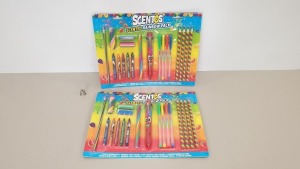 96 X BRAND NEW TESCO SCENTOS SCENTED RAINBOW PACK - CONTAINING SCENTED PENS, GEL PENS, PENCILS, CRAYONS AND ERASERS IN 3 BOXES