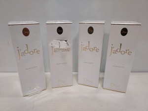 4 X BRAND NEW DIOR JADORE EAU DE TOILETTE 100ML - CELLOPHANE FACTORY SEALED (MANUFACTURED JAN 2023) (NOTE ONE BOX DAMAGED)