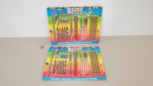 96 X BRAND NEW TESCO SCENTOS SCENTED RAINBOW PACK - CONTAINING SCENTED PENS, GEL PENS, PENCILS, CRAYONS AND ERASERS IN 3 BOXES