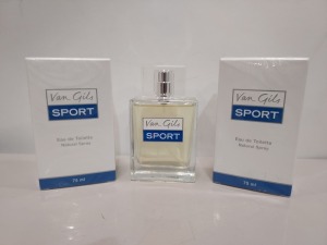 24 X BRAND NEW VAN GILS 75ML EDT SPORT - RRP£26 - TOTAL £624