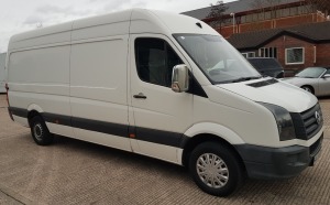 WHITE VOLKSWAGEN CRAFTER CR36 BLUEMOTION T DIESEL PANEL VAN 1968CC FIRST REGISTERED 28/3/2014 REG: NJ14 MDK MILEAGE:151384 1 KEY NO V5 MOT UNTIL 7/4/2024