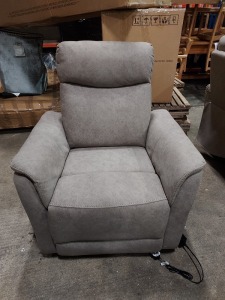 1 X BRAND NEW MORTIMER 1 SEATER ELETRIC RECLINER MEASUREMENTS 35 X 36.6 X 40.6 INCH IN LIGHT GREY (NOTE TESTED IN WORKING CONDITION)