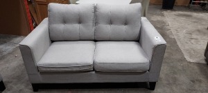 TWO SEATER SOFA FABRIC LIGHT GREY (NOTE SOME MARKS CUSTOMER RETURNS )