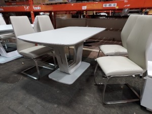 1 X LAZZARO DINING TABLE EXT 1600/2000 IN LIGHT GREY WITH 4 LEATHER LOOK CHROME BASE CHAIRS IN LIGHT GREY