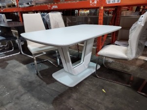 1 X LAZZARO DINING TABLE EXT 1600/2000 IN WHITE WITH 3 LEATHER LOOK CHROME BASE CHAIRS IN CREAM