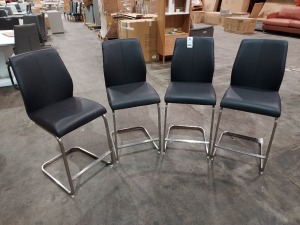 4 X BAR STOOLS LEATHER LOOK CHROME BASE IN BLACK