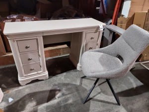 1 X DRESSING TABLE WITH 6 DRAWER'S IN LIGHT GREY SIZE L 130 D 43 H 76 CM WITH FABRIC ROTATING CHAIR IN GREY