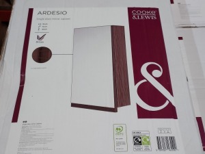 7 X BRAND NEW COOKE & LEWIS ARDESIO SINGLE DOOR MIRROR CABINET SIZE W 36 D 13 H 63 CM IN BODEGA GREY