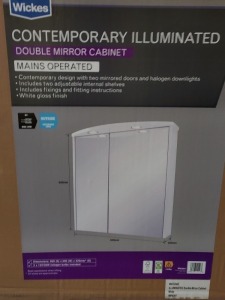 10 X BRAND NEW WICKES DOUBLE MIRROR CABINET IN WHITE GLOSS FINISH SIZE H 650 W 600 D 220MM