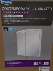 10 X BRAND NEW WICKES DOUBLE MIRROR CABINET IN WHITE GLOSS FINISH SIZE H 650 W 600 D 220MM