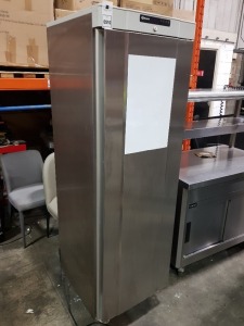 1 X GRAM SINGLE STAINLESS FRIDGE ON WHEELS WITH 6 SHELVES SIZE H190 D63 W60 CM