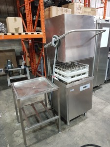 1 X CLASSEQ STAINLESS STEEL HOOD DISHWASHER WITH STAINLESS STEEL WASH RACK STAND AND 2 CLEANING/DRYING RACKS