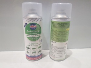 120 X BRAND NEW NILCO ANTIBACTERIAL CAR SANITISER KILLS 99.9% OF BACTERIA SANITISES THE WHOLE VEHICLE IN 10 BOXES