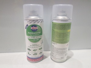 120 X BRAND NEW NILCO ANTIBACTERIAL CAR SANITISER KILLS 99.9% OF BACTERIA SANITISES THE WHOLE VEHICLE IN 10 BOXES