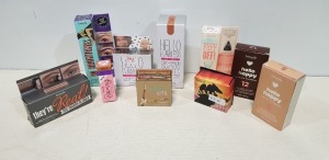 10 PIECE BRAND NEW MIXED BENEFIT MAKE UP LOT CONTAINING PUFFOFF UNDEREYE GEL £18 - HOOLA LIGHT FOUNDATION - 3D BROW TONES - HELLO HAPPY SOFT FOUNDATION - ETC