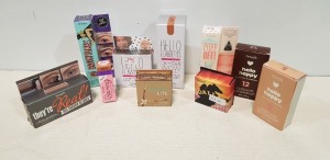 10 PIECE BRAND NEW MIXED BENEFIT MAKE UP LOT CONTAINING PUFFOFF UNDEREYE GEL £18 - HOOLA LIGHT FOUNDATION - 3D BROW TONES - HELLO HAPPY SOFT FOUNDATION - ETC