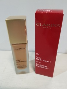 9 X BRAND NEW CLARINS PARIS 114 EVERLASTING FOUNDATION SPF15 30ML (MANUFACTURE DATE UNKNOWN)