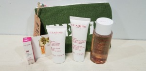 7 X BRAND NEW CLARINS GIFT BAGS CONTAINING BEAUTY BALM, HAND AND NAIL CREAM, CLEANSING MICELLAR AND LIP COMFORT OIL