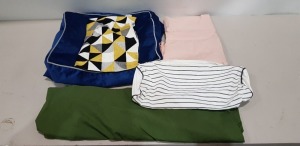 LARGE QUANTITY OF MIXED BRAND NEW LOT CONTAINING RHOOM FOOT REST BEAN BAG COVER'S IN LIGHT BLUE AND DARK BLUE , RHOOM 100% COTTON BED SHEET'S IN BLUE AND BLACK , RHOOM CHEQUERED CUSHION COVER IN MIXED GOLD BLACK GREY COLOUR ETC ON A FULL BAY IN 10 BOXES,