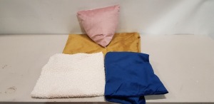 LARGE QUANTITY OF MIXED BRAND NEW LOT CONTAINING CUSHOO LARGE CUSHION COVERS IN GOLD AND BLUE , RHOOM FOOT AND HEAD REST BEAN BAG COVERS IN WHITE , CUSHOO PINK CUSHION'S ETC ON A FULL BAY IN 7 BOXES,