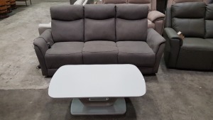 2 PIECE MIXED FURNITURE LOT CONTAINING 1 X GREY MORTIMER 3 SEATER ELECTRIC RECLINER (MER-353-GY ) - TESTED - WORKING 1 X FLORENCE COFFEE TABLE IN LIGHT GREY