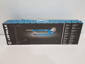 12 X BRAND NEW AIRWALK FOLDING SCOOTERS - ALL IN JUNIOR SIZE - ALL IN BLUE COLOUR - IN 2 BOXES OF 6