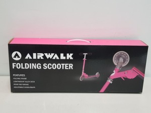 12 X BRAND NEW AIRWALK FOLDING SCOOTERS - ALL IN JUNIOR SIZE - ALL IN PINK COLOUR - IN 2 BOXES OF 6