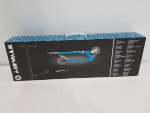 12 X BRAND NEW AIRWALK FOLDING SCOOTERS - ALL IN JUNIOR SIZE - ALL IN BLUE COLOUR - IN 2 BOXES OF 6