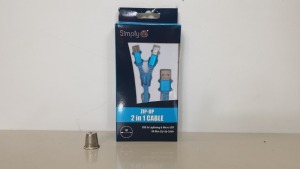 200 X BRAND NEW SIMPLY ZIP-UP 2 IN 1 CABLE - USB TO LIGHTNING & MICRO USB 1M BLUE ZIP UP CABLE IN 2 BOXES