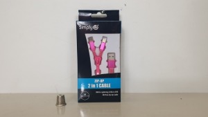 200 X BRAND NEW SIMPLY ZIP-UP 2 IN 1 CABLE - USB TO LIGHTNING & MICRO USB 1M PINK ZIP UP CABLE IN 2 BOXES