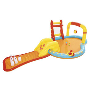 2 X BRAND NEW BESTWAY LIL CHAMP POOL PLAY CENTRE - BUILT IN BOWLING ALLEY WITH 6 BOWLING PINS - SLIDE - 4 PLAY BALLS - 2 INFLATABLE RINGS (4.35 M X 2.13 M X 1.17 M) - RRP £ 79.99 - TOTAL RRP £ 159.98
